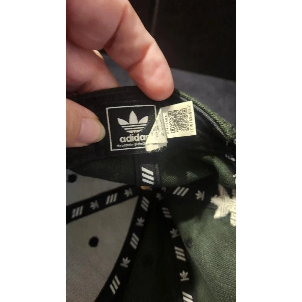 adidas Olive Green White Trefoil Stripes Snap Back Hat